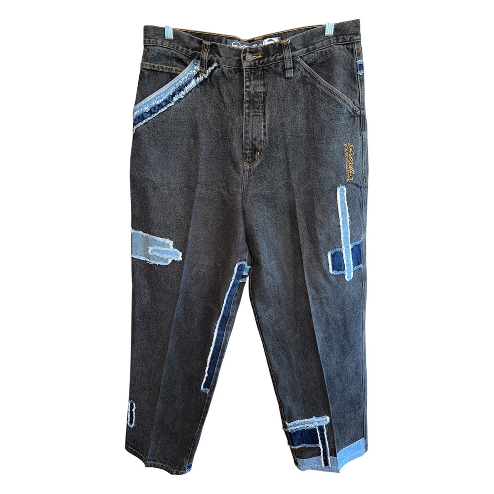 VTG P. Miller Signature Patchwork Baggy Jeans Mens 38x32 Black Faded Y2K Grunge